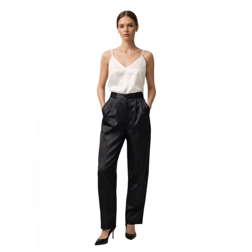 Vintage Tahari Black Silk Trousers High Rise Pleated Dress Pants size 4